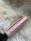 CHANEL Iridescent Pink Calfskin Mini Flap Crossbody Bag in Silver Hardware