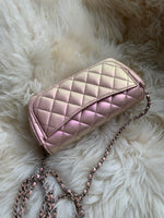 CHANEL Iridescent Pink Calfskin Mini Flap Crossbody Bag in Silver Hardware