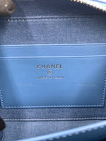 CHANEL Denim Blue Pearl Crush Mini Vanity Camera Bag in Aged Gold Hardware