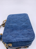 CHANEL Denim Blue Pearl Crush Mini Vanity Camera Bag in Aged Gold Hardware