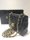 Sold-CHANEL Classic Lambskin Chain Mini Square Flap Bag black/gold J187