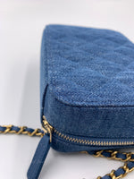 CHANEL Denim Blue Pearl Crush Mini Vanity Camera Bag in Aged Gold Hardware