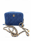 CHANEL Denim Blue Pearl Crush Mini Vanity Camera Bag in Aged Gold Hardware