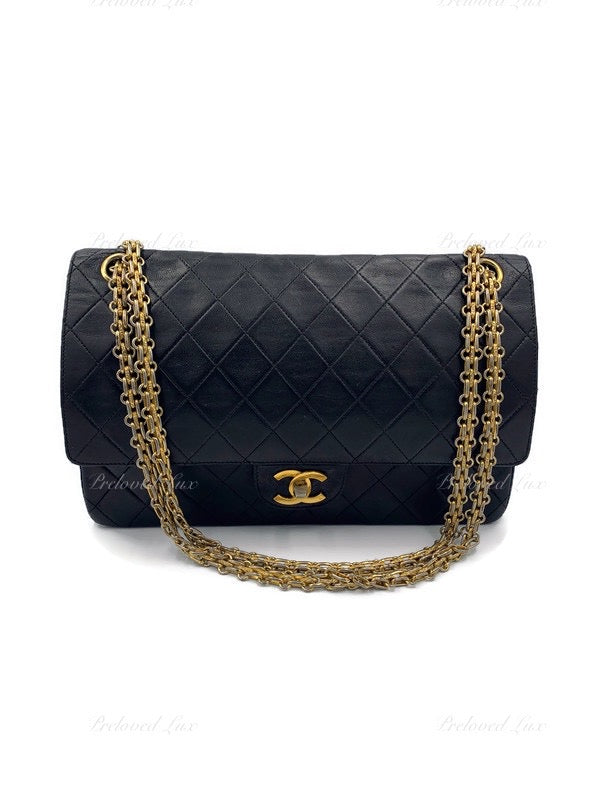 Sold-CHANEL Classic Lambskin Vintage Medium Flap Bag Black / Gold Hardware with Bijoux Chain