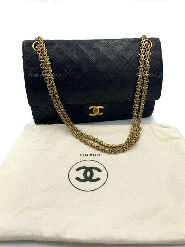 Sold-CHANEL Classic Lambskin Vintage Medium Flap Bag Black / Gold Hardware with Bijoux Chain