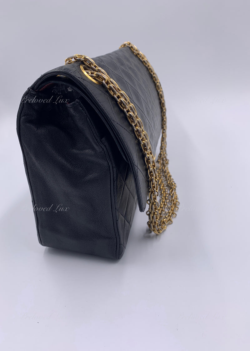 Sold-CHANEL Classic Lambskin Vintage Medium Flap Bag Black / Gold Hardware with Bijoux Chain