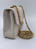 Sold-CHANEL Classic Lambskin Chain Mini Square Flap Bag White/ Gold hardware