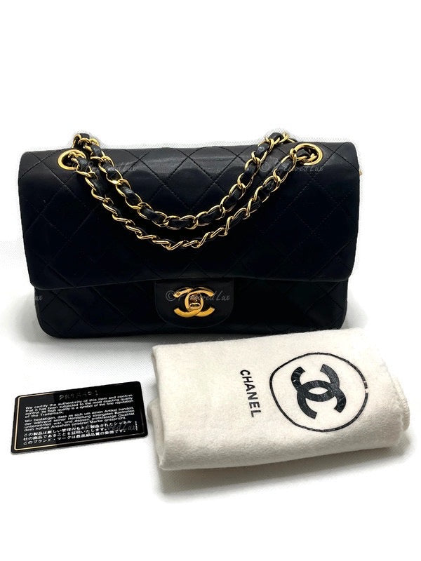 CHANEL Lambskin Small Black Classic Double Flap Bag Gold Hardware