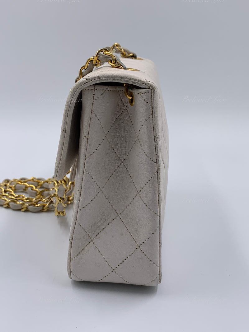 Sold-CHANEL Classic Lambskin Chain Mini Square Flap Bag White/ Gold hardware