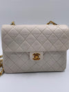 Sold-CHANEL Classic Lambskin Chain Mini Square Flap Bag White/ Gold hardware