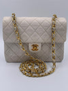 Sold-CHANEL Classic Lambskin Chain Mini Square Flap Bag White/ Gold hardware