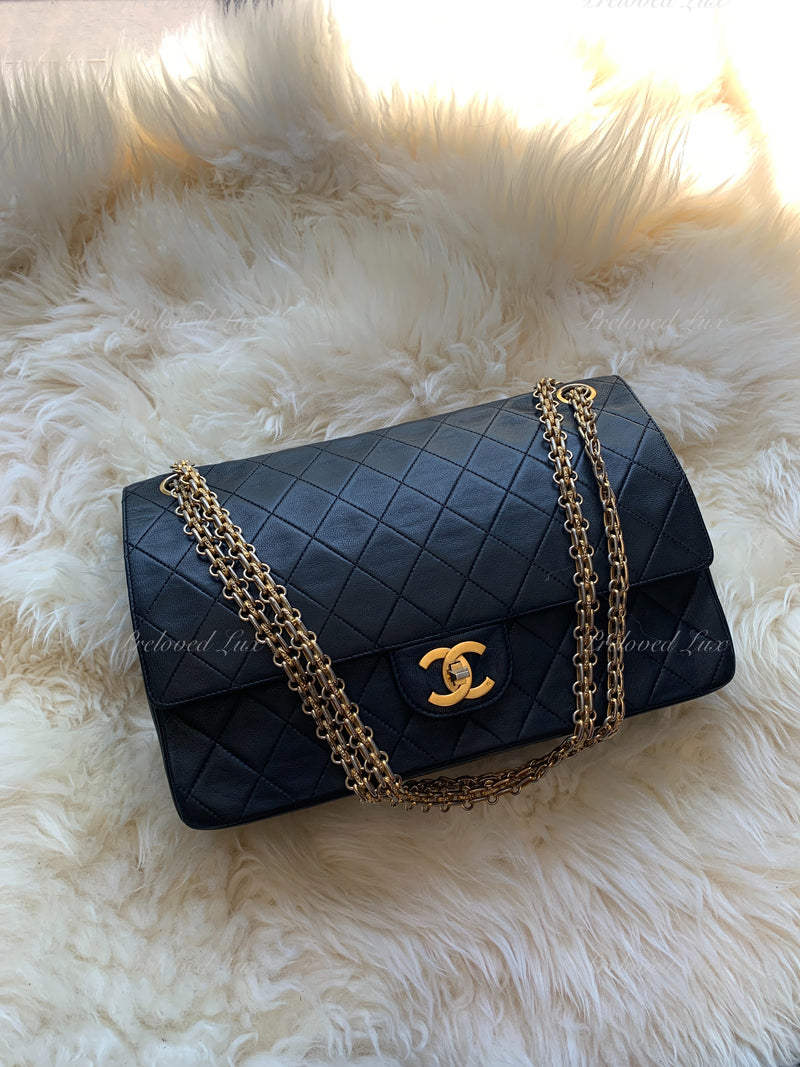 Sold-CHANEL Classic Lambskin Vintage Medium Flap Bag Black / Gold Hardware with Bijoux Chain