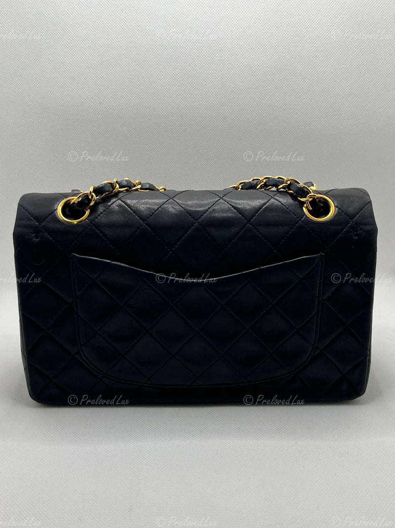 CHANEL Lambskin Small Black Classic Double Flap Bag Gold Hardware