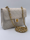 Sold-CHANEL Classic Lambskin Chain Mini Square Flap Bag White/ Gold hardware