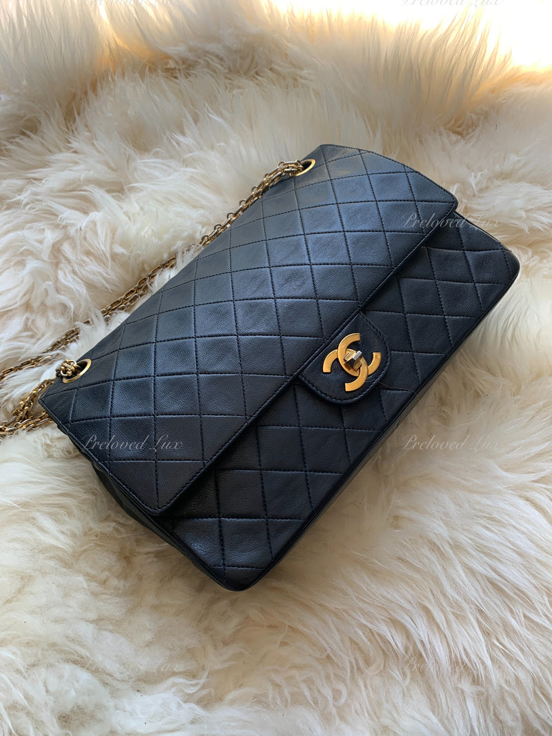 Sold-CHANEL Classic Lambskin Vintage Medium Flap Bag Black / Gold Hardware with Bijoux Chain