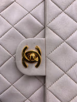 Sold-CHANEL Classic Lambskin Chain Mini Square Flap Bag White/ Gold hardware