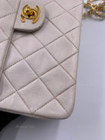 Sold-CHANEL Classic Lambskin Chain Mini Square Flap Bag White/ Gold hardware