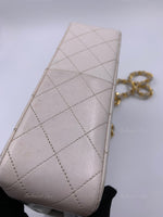 Sold-CHANEL Classic Lambskin Chain Mini Square Flap Bag White/ Gold hardware