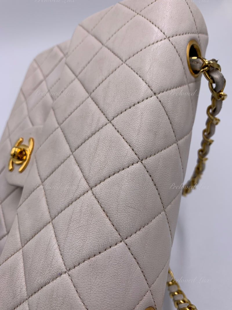 Sold-CHANEL Classic Lambskin Chain Mini Square Flap Bag White/ Gold hardware