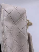 Sold-CHANEL Classic Lambskin Chain Mini Square Flap Bag White/ Gold hardware