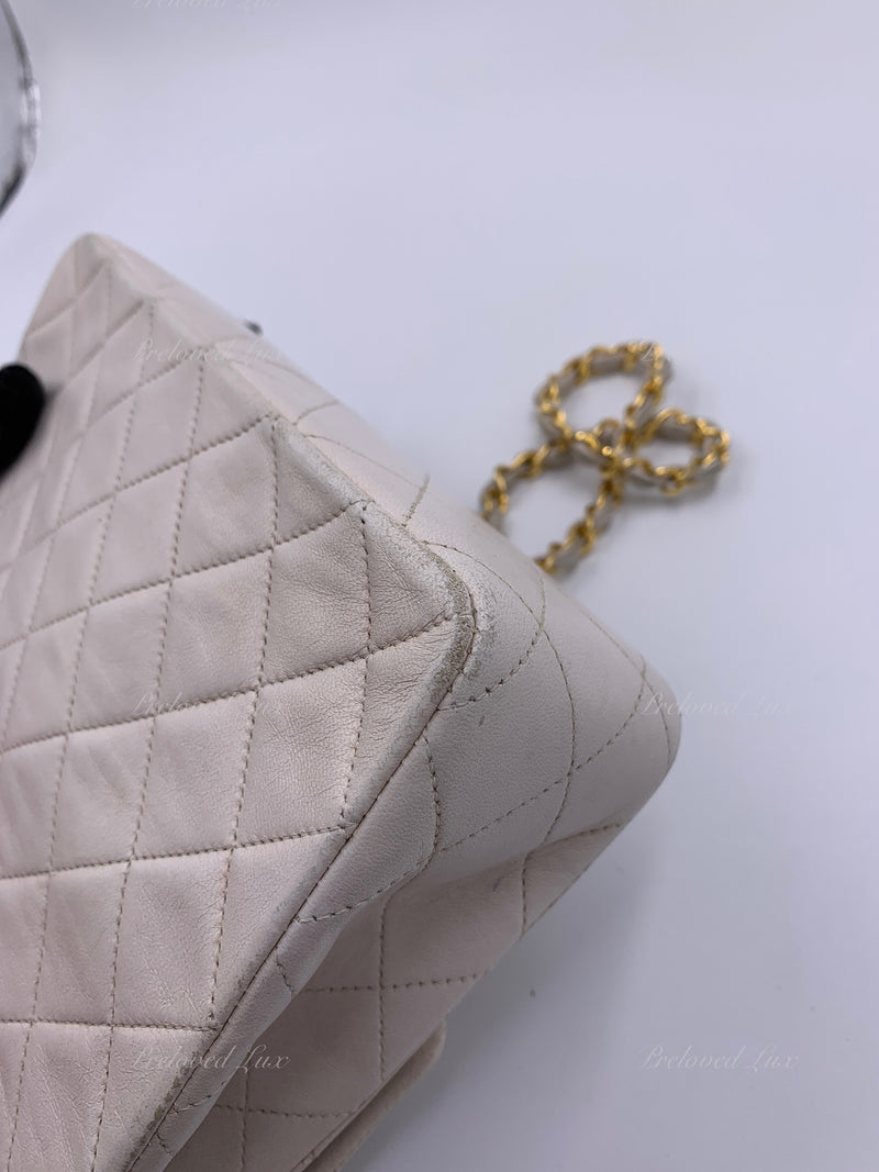 Sold-CHANEL Classic Lambskin Chain Mini Square Flap Bag White/ Gold hardware