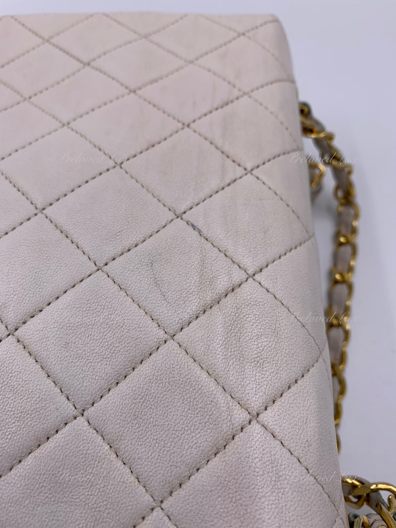 Sold-CHANEL Classic Lambskin Chain Mini Square Flap Bag White/ Gold hardware