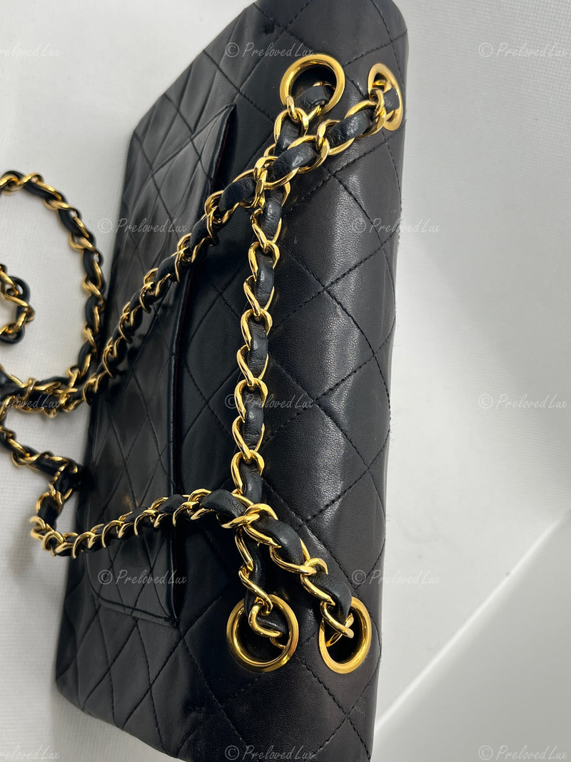 CHANEL Lambskin Small Black Classic Double Flap Bag Gold Hardware