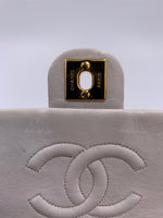 Sold-CHANEL Classic Lambskin Chain Mini Square Flap Bag White/ Gold hardware