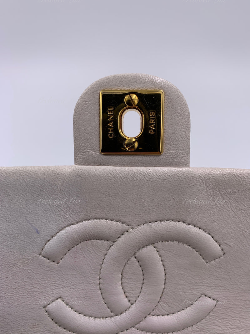 Sold-CHANEL Classic Lambskin Chain Mini Square Flap Bag White/ Gold hardware