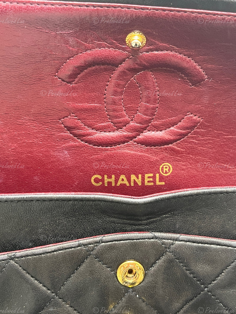 CHANEL Lambskin Small Black Classic Double Flap Bag Gold Hardware