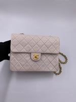 Sold-CHANEL Classic Lambskin Chain Mini Square Flap Bag White/ Gold hardware