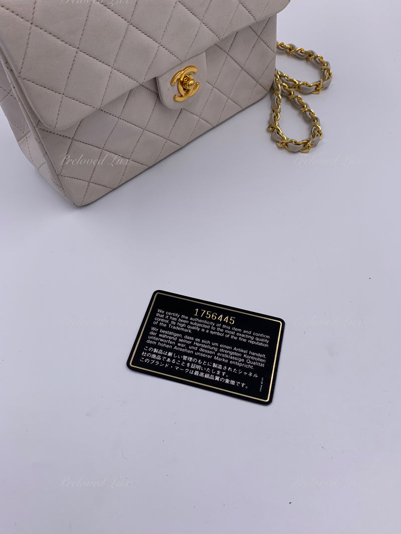 Sold-CHANEL Classic Lambskin Chain Mini Square Flap Bag White/ Gold hardware