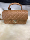 Sold-CHANEL Lambskin Mini Rectangular with Top Handle Caramel Beige / Gold Hardware