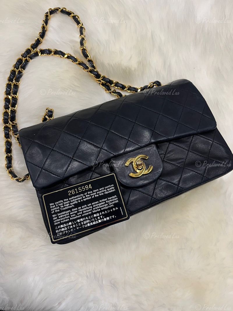 CHANEL Lambskin Small Black Classic Double Flap Bag Gold Hardware