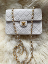 Sold-CHANEL Classic Lambskin Chain Mini Square Flap Bag White/ Gold hardware