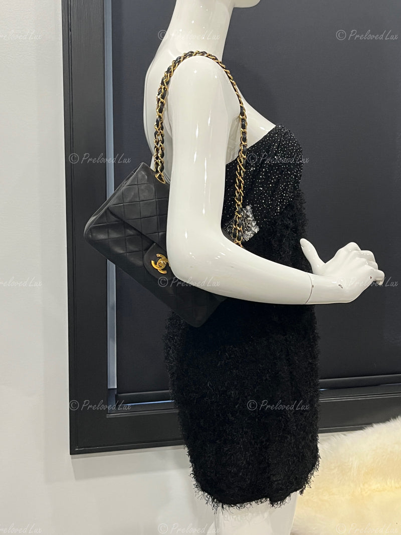 CHANEL Lambskin Small Black Classic Double Flap Bag Gold Hardware