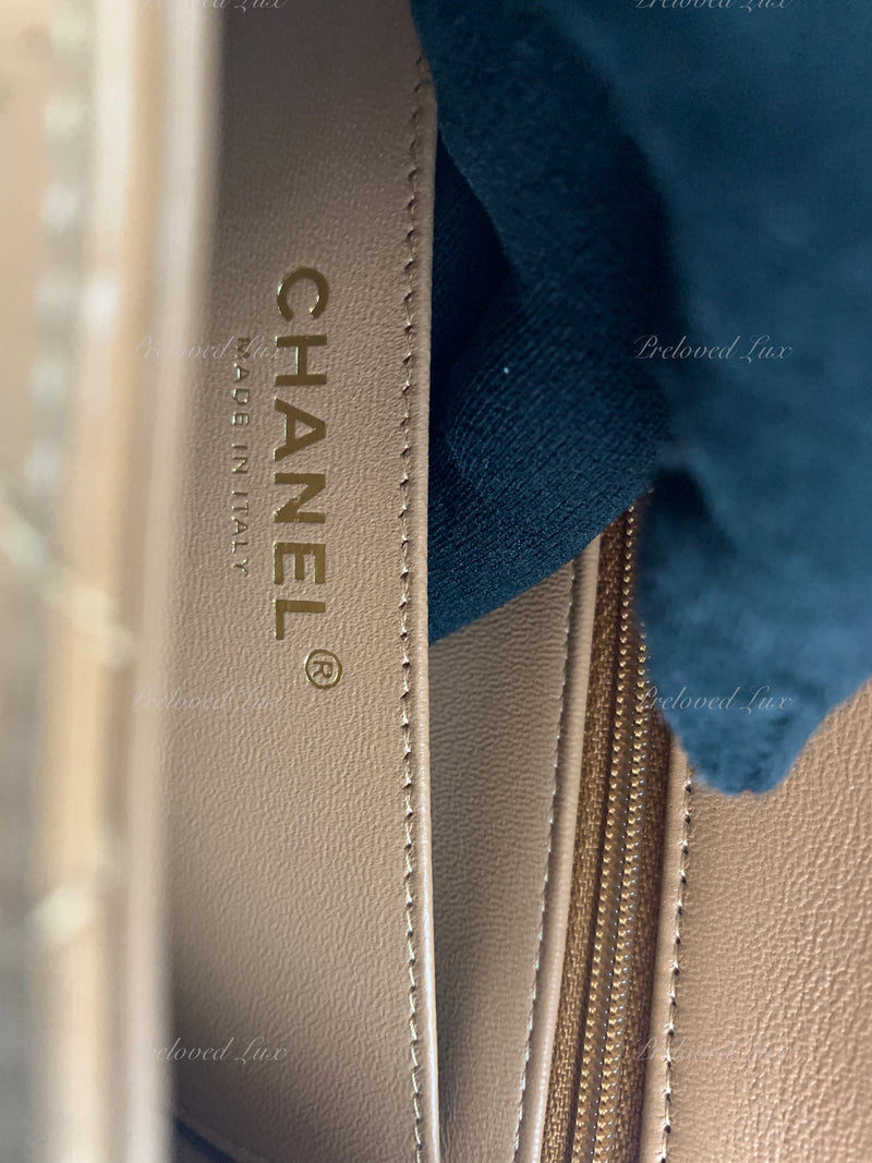 Sold-CHANEL Lambskin Mini Rectangular with Top Handle Caramel Beige / Gold Hardware