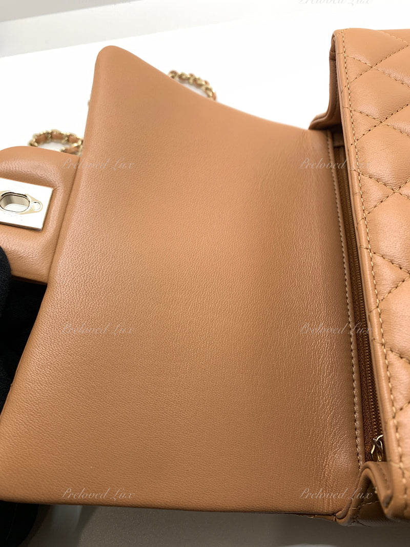 Sold-CHANEL Lambskin Mini Rectangular with Top Handle Caramel Beige / Gold Hardware