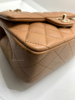 Sold-CHANEL Lambskin Mini Rectangular with Top Handle Caramel Beige / Gold Hardware