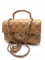 Sold-CHANEL Lambskin Mini Rectangular with Top Handle Caramel Beige / Gold Hardware