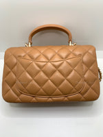 Sold-CHANEL Lambskin Mini Rectangular with Top Handle Caramel Beige / Gold Hardware