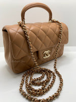 Sold-CHANEL Lambskin Mini Rectangular with Top Handle Caramel Beige / Gold Hardware