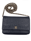 Sold-CHANEL Camelia Embossed Wallet-on-the-chain WOC Crossbody Bag - Black