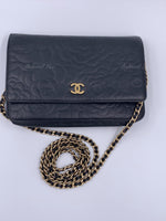 Sold-CHANEL Camelia Embossed Wallet-on-the-chain WOC Crossbody Bag - Black