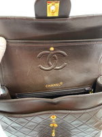 Sold-CHANEL Classic Lambskin Double Chain Double Flap Bag dark brown/gold