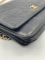 Sold-CHANEL Camelia Embossed Wallet-on-the-chain WOC Crossbody Bag - Black