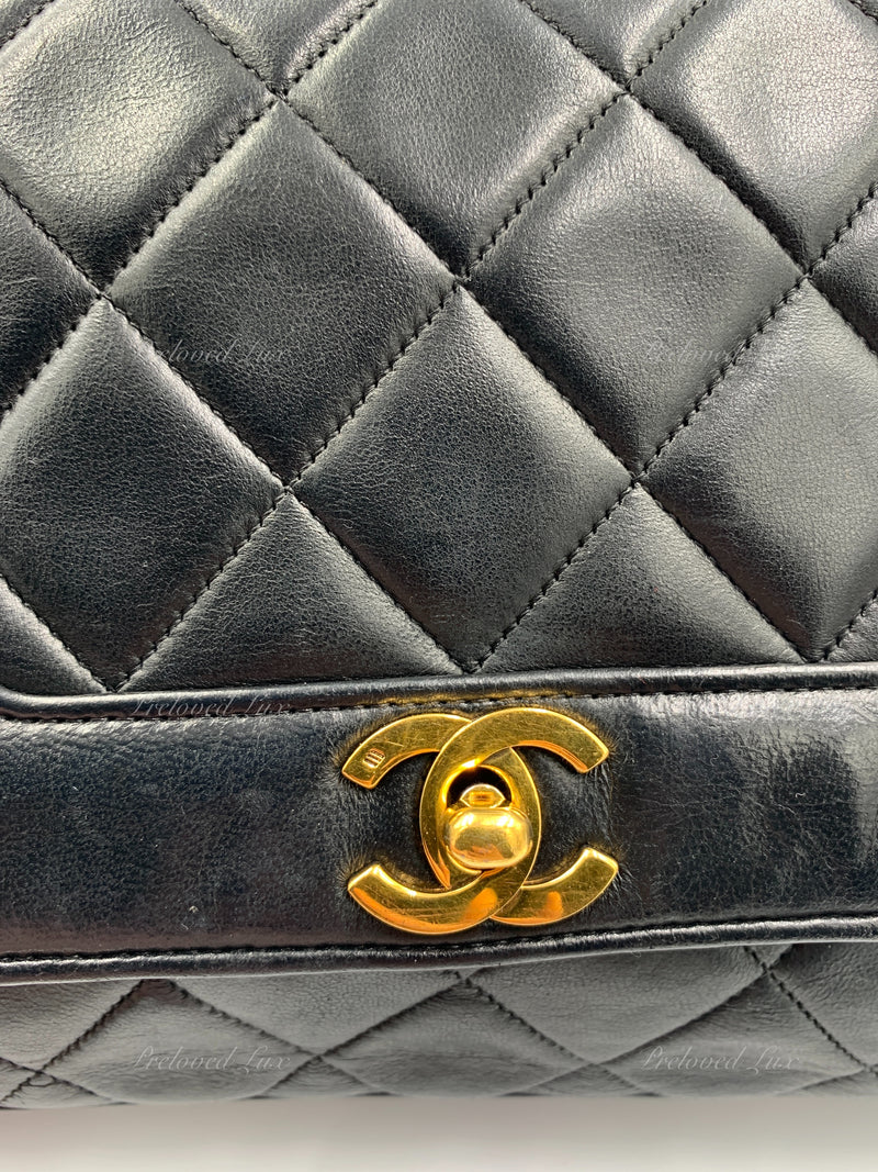 CHANEL Lambskin Vintage Single Chain Single Flap Crossbody Bag Black/gold Diana