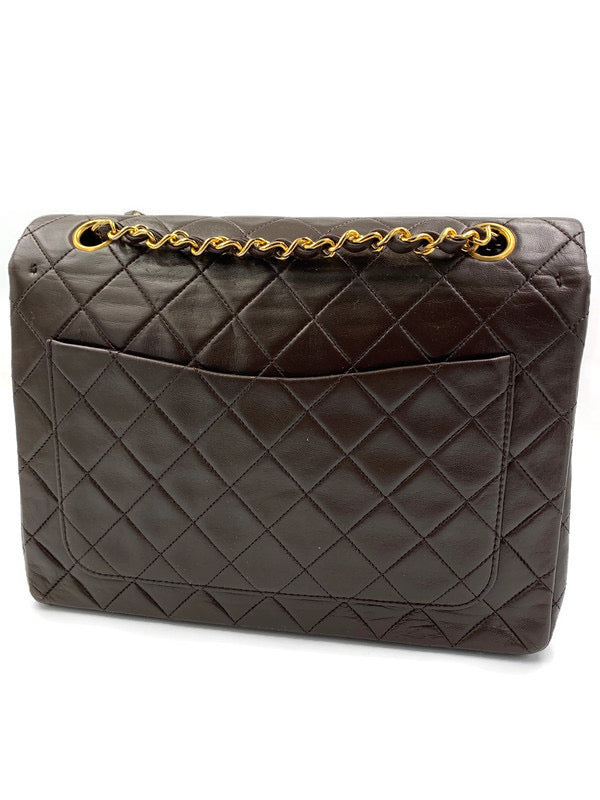 Sold-CHANEL Classic Lambskin Double Chain Double Flap Bag dark brown/gold