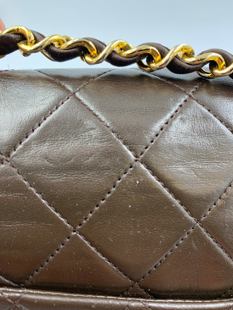 Sold-CHANEL Classic Lambskin Double Chain Double Flap Bag dark brown/gold