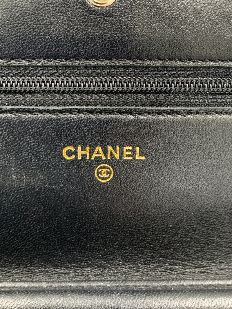 Sold-CHANEL Camelia Embossed Wallet-on-the-chain WOC Crossbody Bag - Black